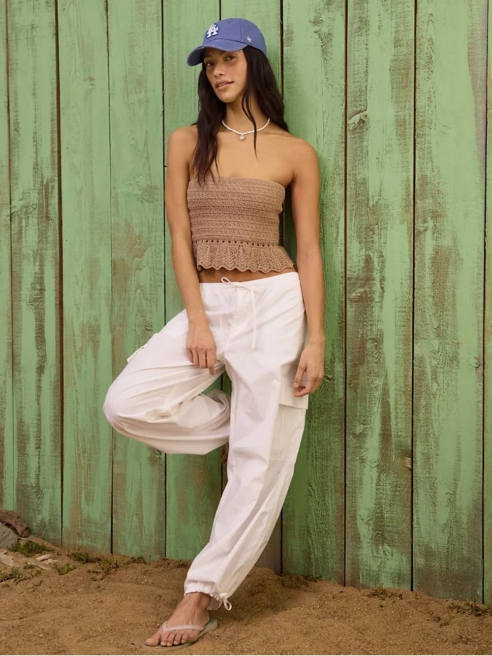 American Eagle Outfitters Tan Crochet Knit Top